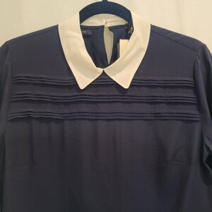 NWT. Scotch & Soda, navy blue silk dress with off-white collar. Size 1